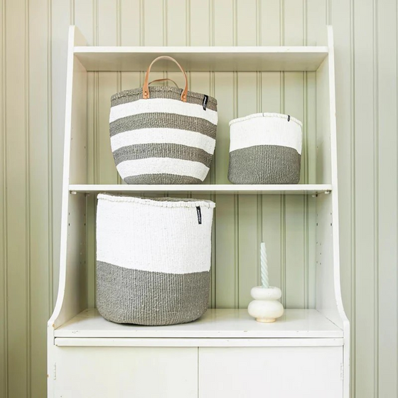 kiondo basket - warm gray + white