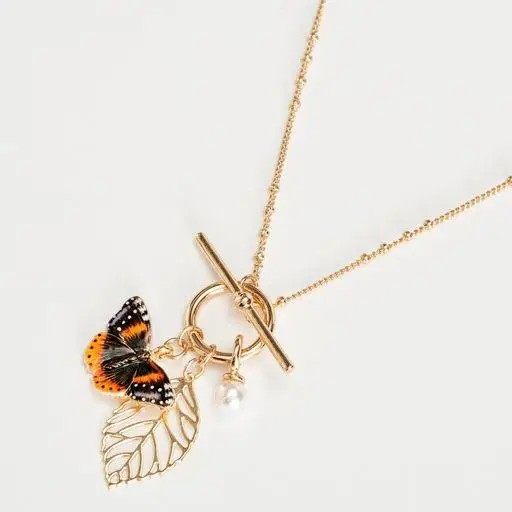 red admiral butterfly enamel necklace