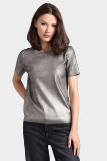  metallic print short sleeve crew