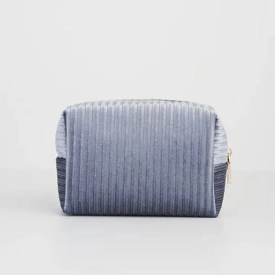 blue corduroy velvet cosmetics pouch