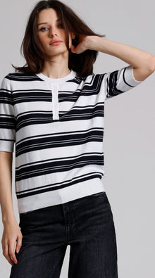  supima cotton cashmere striped 3/4 sleeve crewneck henley