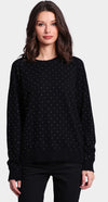 cotton cashmere relaxed frayed edge crew with stud in black