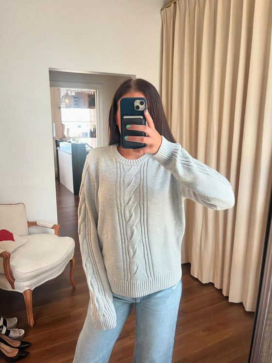 center cable cropped sweater in light heather