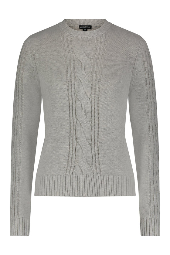 center cable cropped sweater in light heather