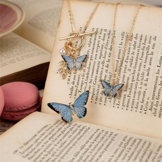 blue enamel butterfly necklace