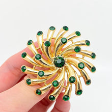  green rhinestone open flower brooch