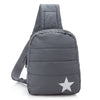 puffer crossbody backpack in cool gray with star