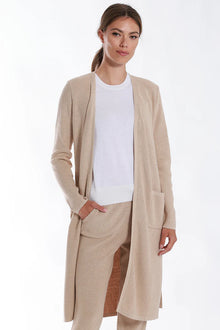  cotton cashmere shaker belted cardigan in brown sugar