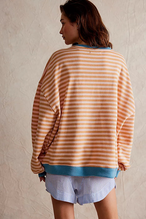 classic striped crew in latte combo